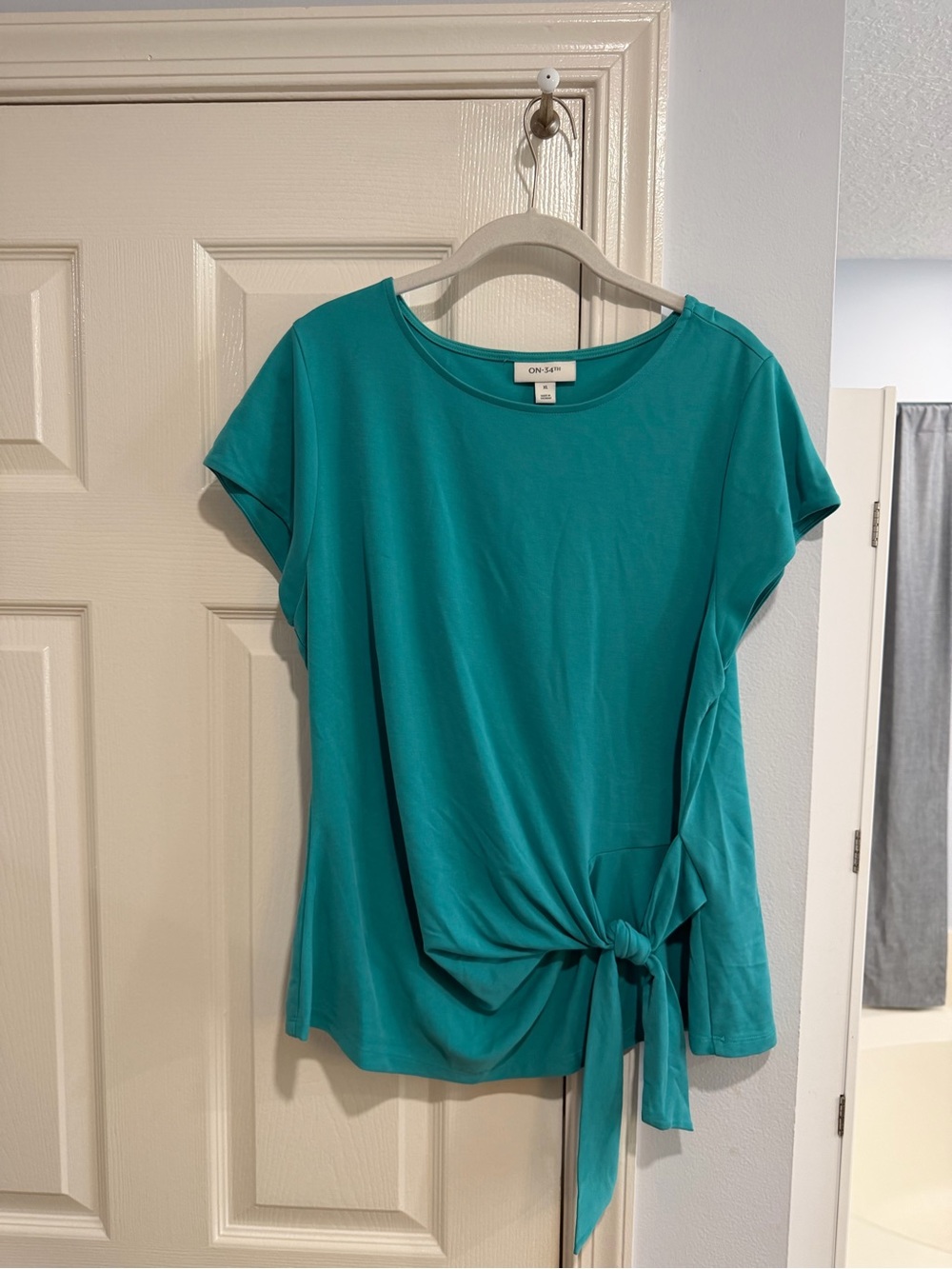On 34th Teal Short-Sleeve Side-Tie Top